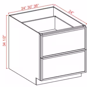 Drawer Base Cabinet - 36"W x  34-1/2"H x 24"D - 2DRW - Slim Shaker White Dove