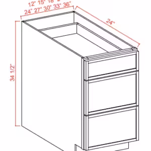 Drawer Base Cabinet - 33"W x  34-1/2"H x 24"D - 3DRW - Slim Shaker White Dove